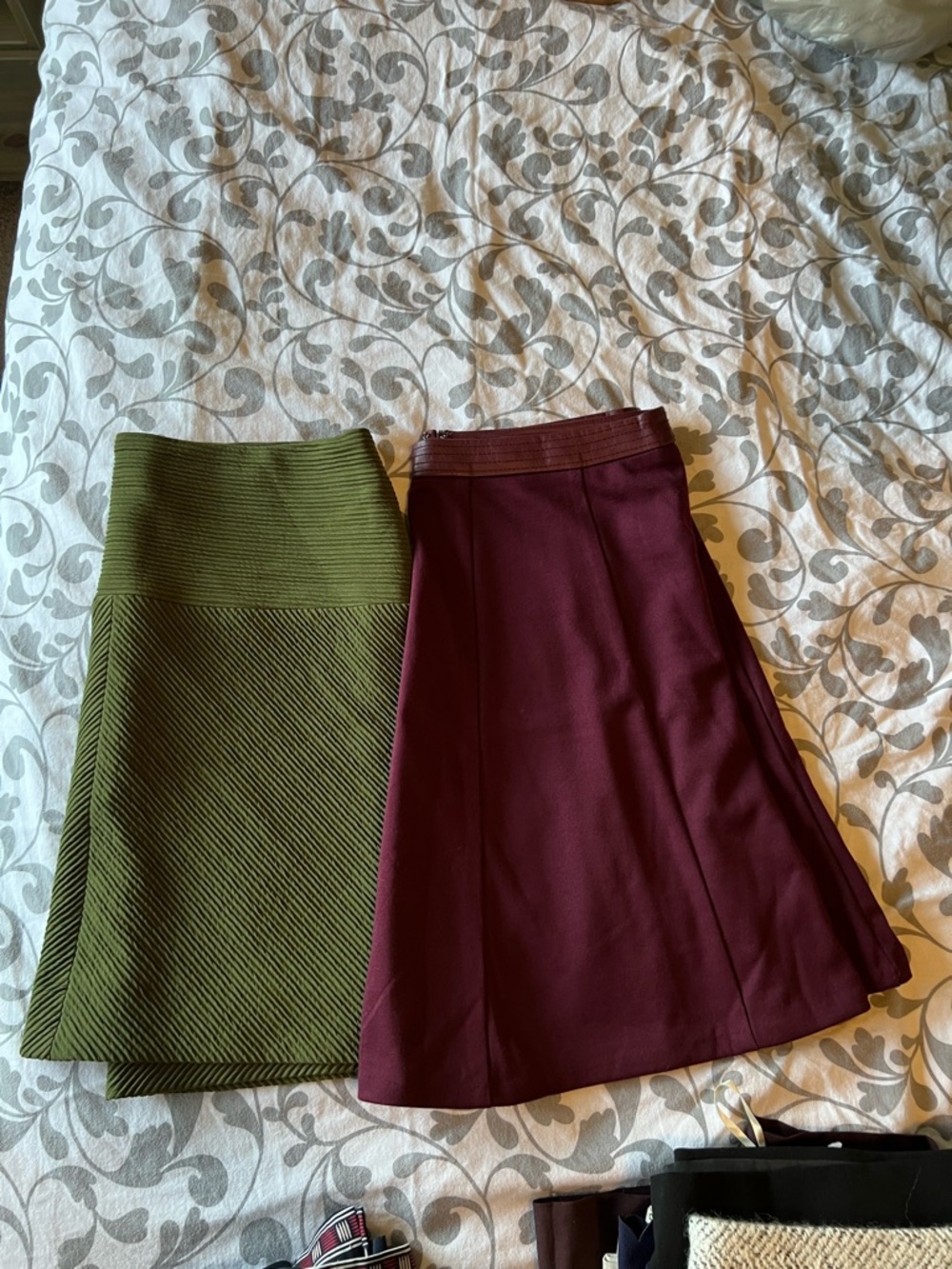 J. Crew Olive Knit Skirt & The Limited Burgundy A-Line Skirt